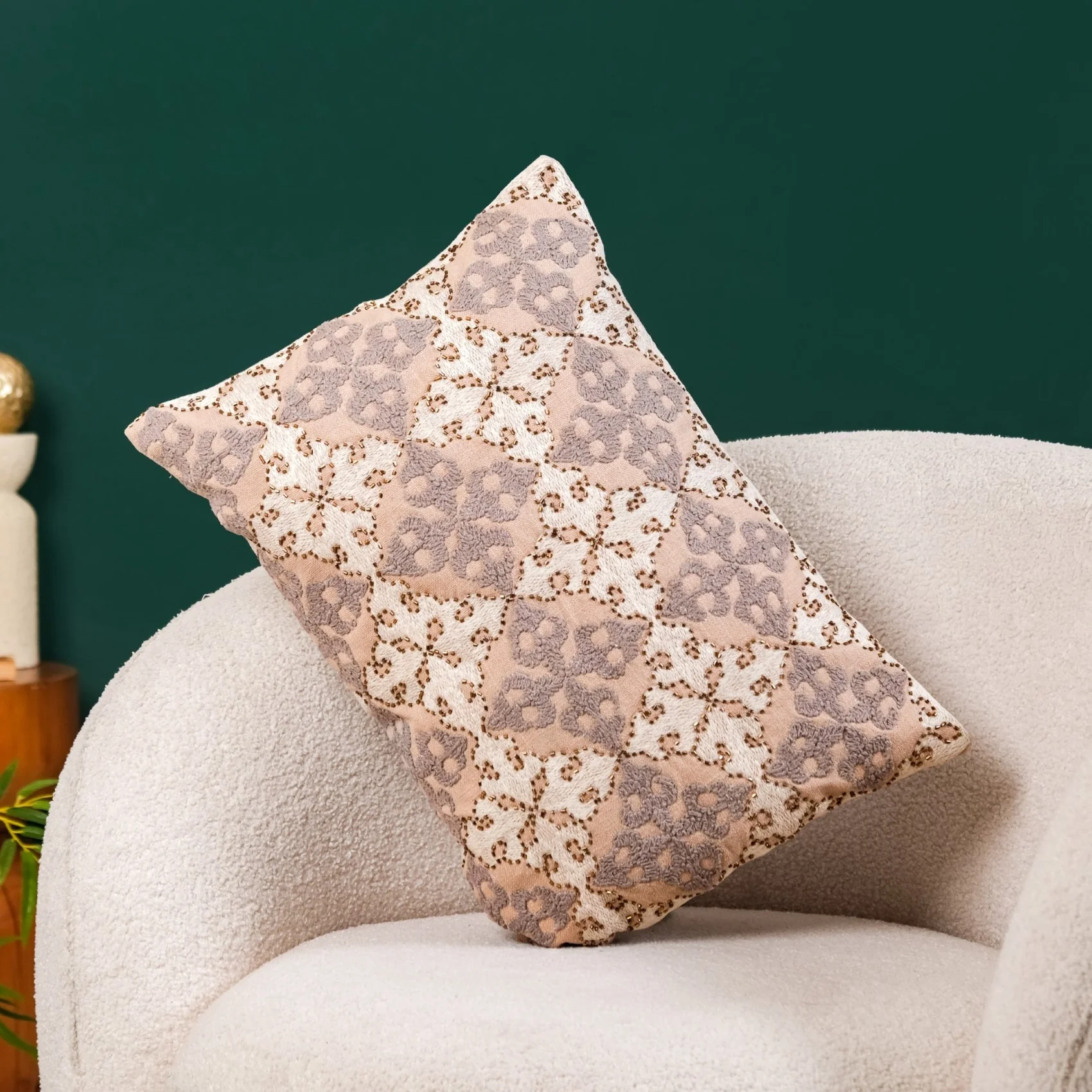 Embroidered Cushion Cover With Handwork 50x35 cm - Image 2