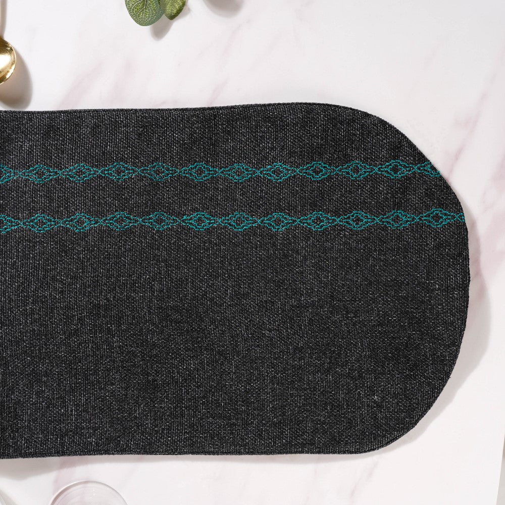 Embroidered Jute Table Runner Black 72 Inch - Image 5