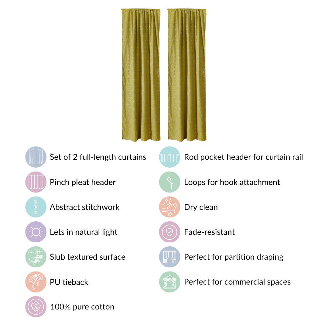 Embroidered Linen Cotton Curtain Set Of 2 Olive Green 108x54 Inch - Image 5