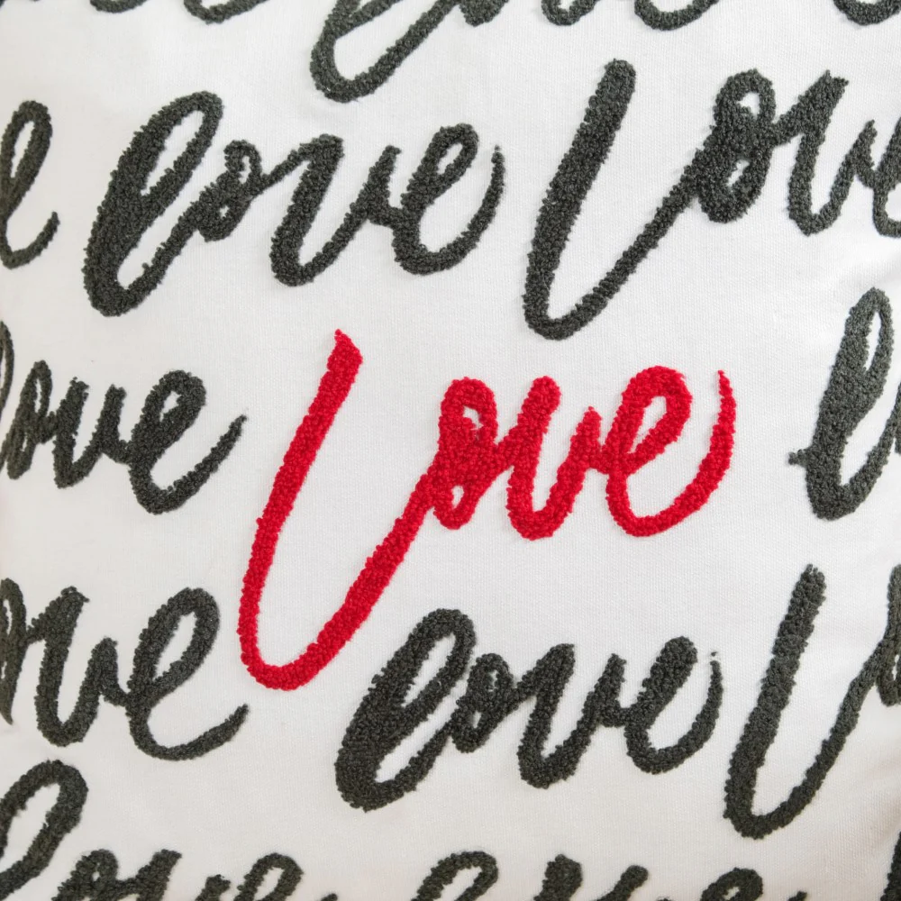 Embroidered Love Cushion Cover Set Of 2 Red White 16x16 Inch - Image 8