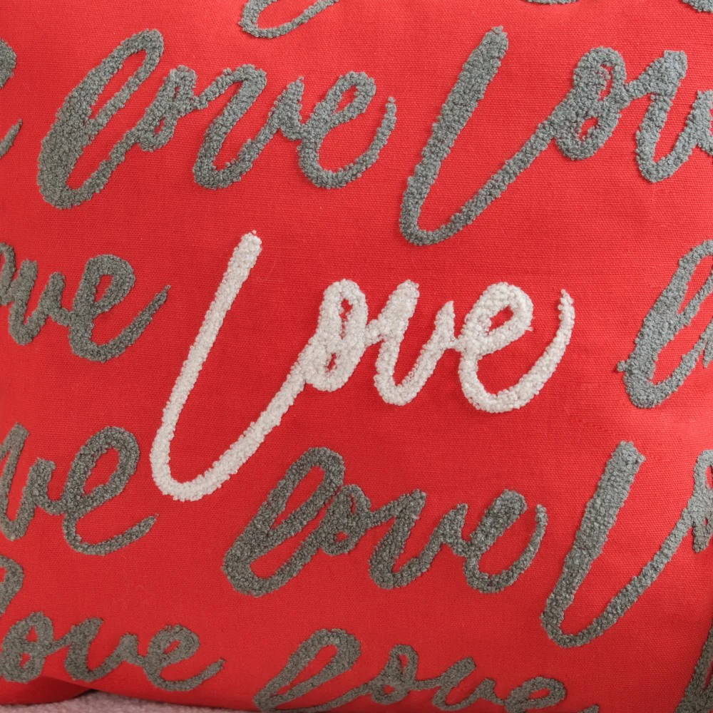 Embroidered Love Cushion Cover Set Of 2 Red White 16x16 Inch - Image 9