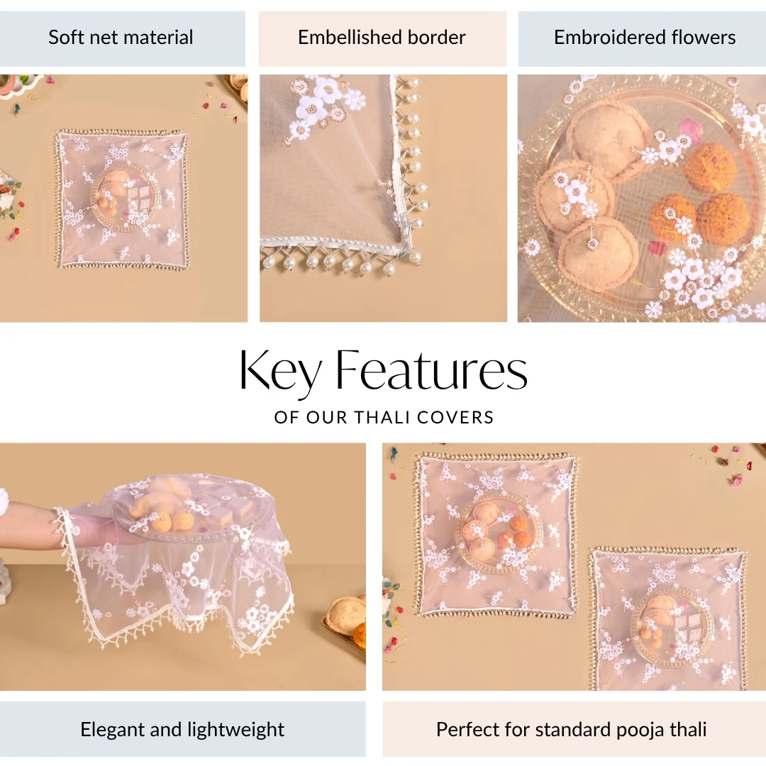 Embroidered Rose Pooja Thali Cover Set Of 2 - Image 4