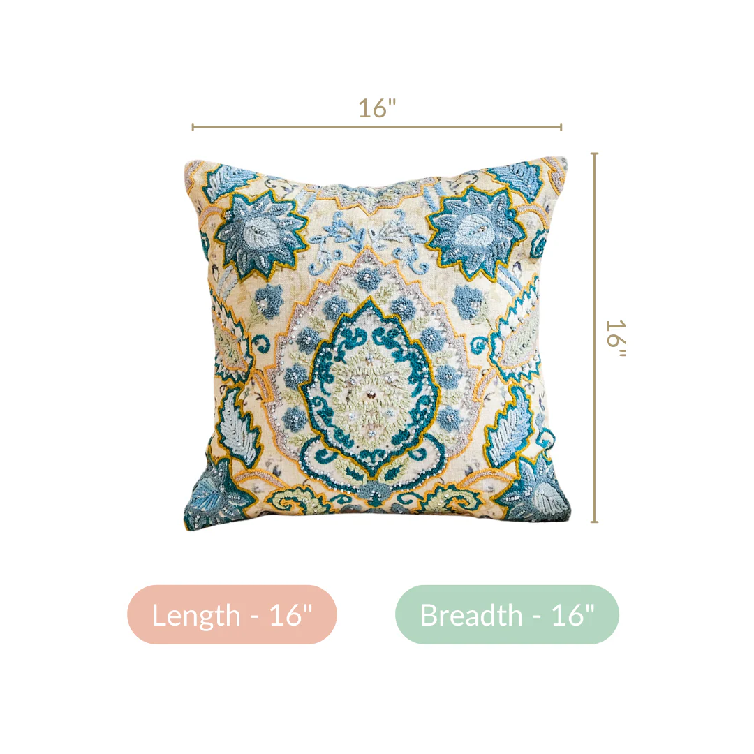 Embroidered Vintage Floral Cushion Cover 16x16 Inch - Image 5