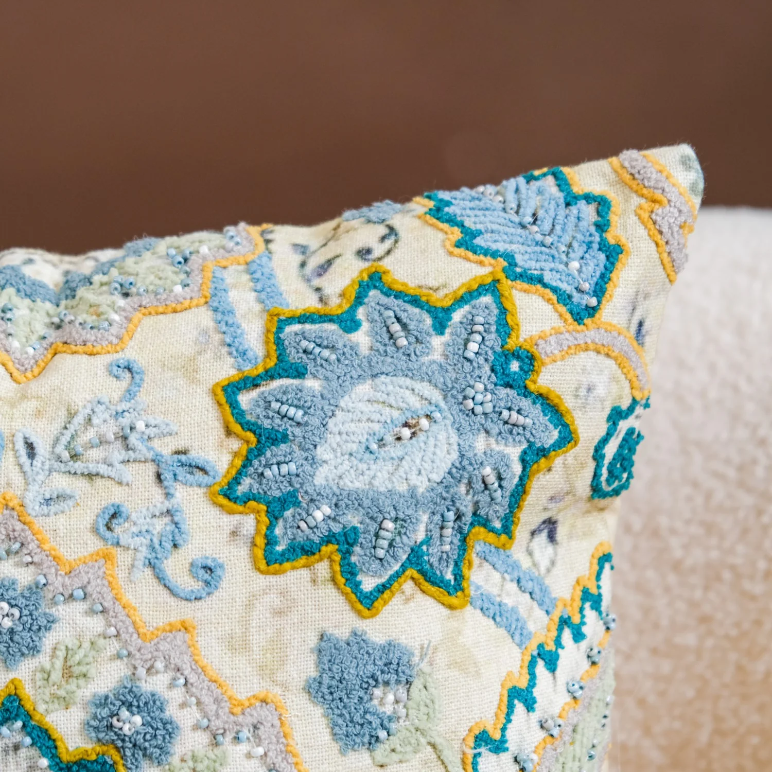 Embroidered Vintage Floral Cushion Cover 16x16 Inch - Image 6