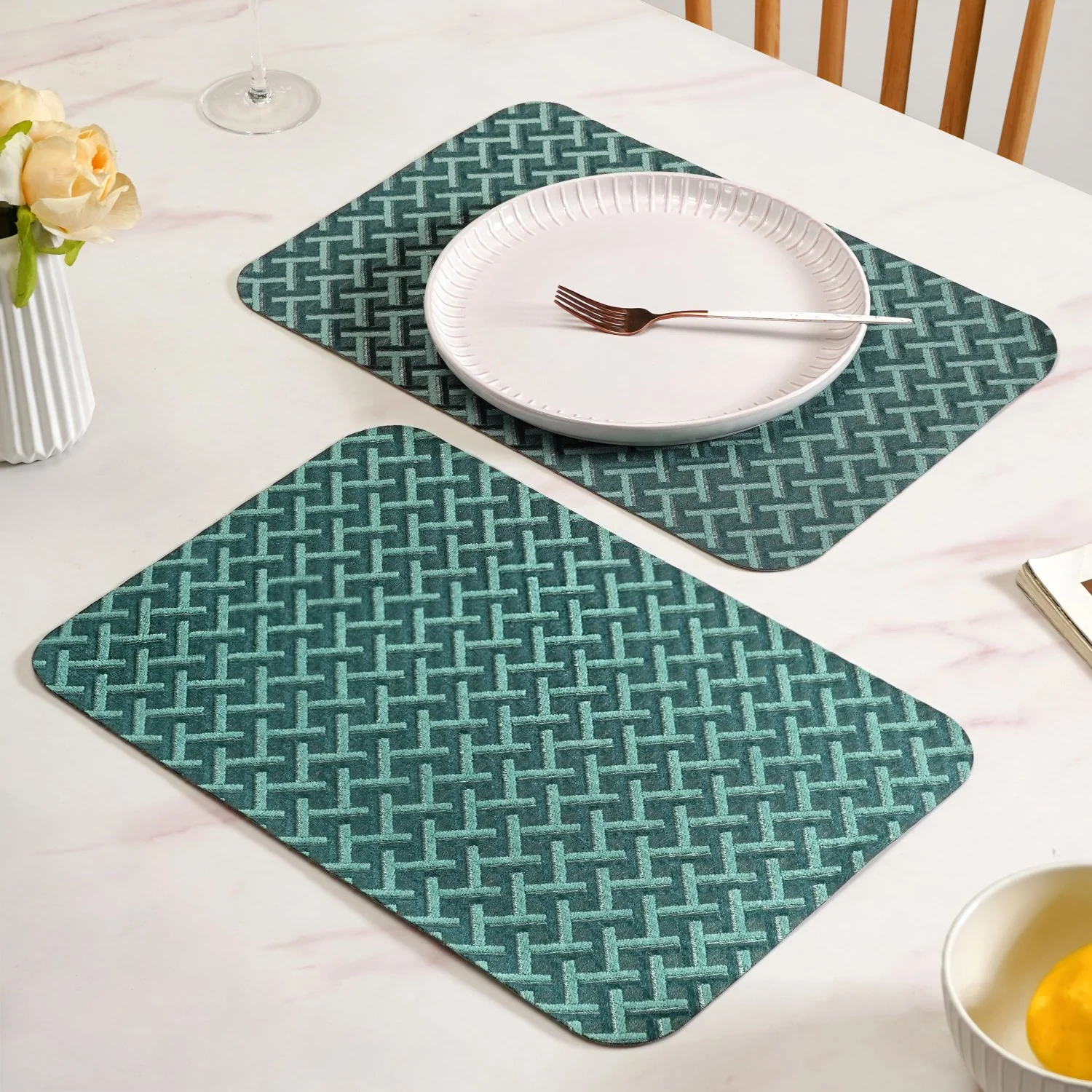 Emerald Green Basket Pattern Tablemat Set Of 6 - Image 8