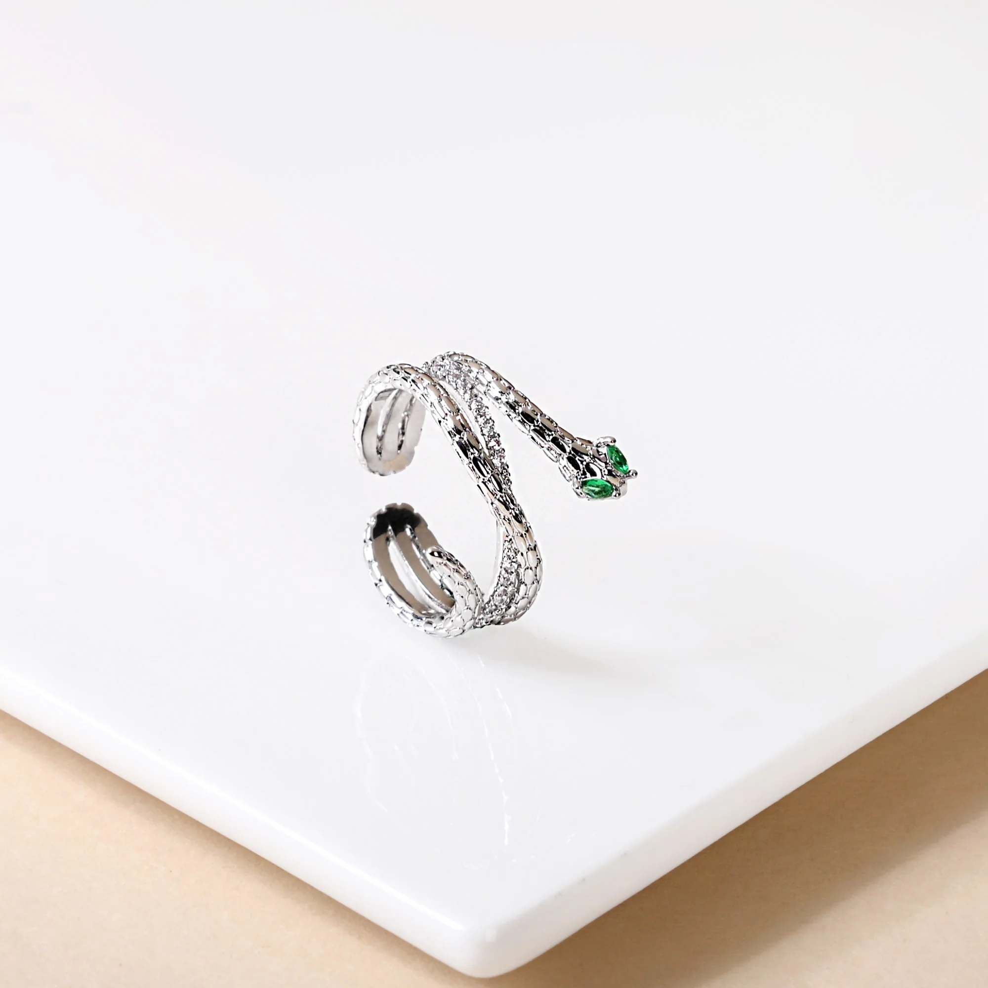 Emerald Snake Silver Stone Ring - Image 5