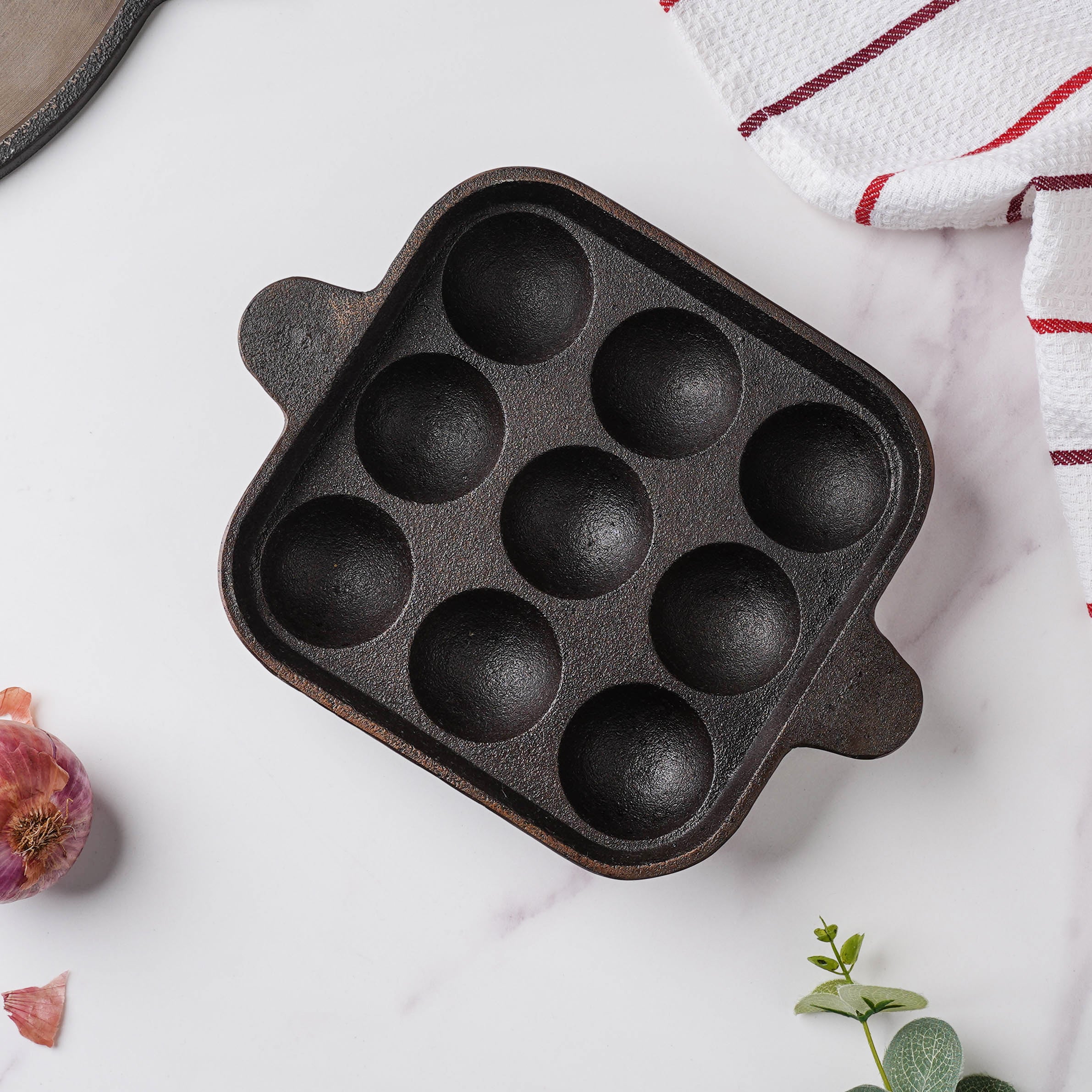 Empress Cast Iron Ultra Smooth Square Paniyaram Pan 9 Pit - Image 9