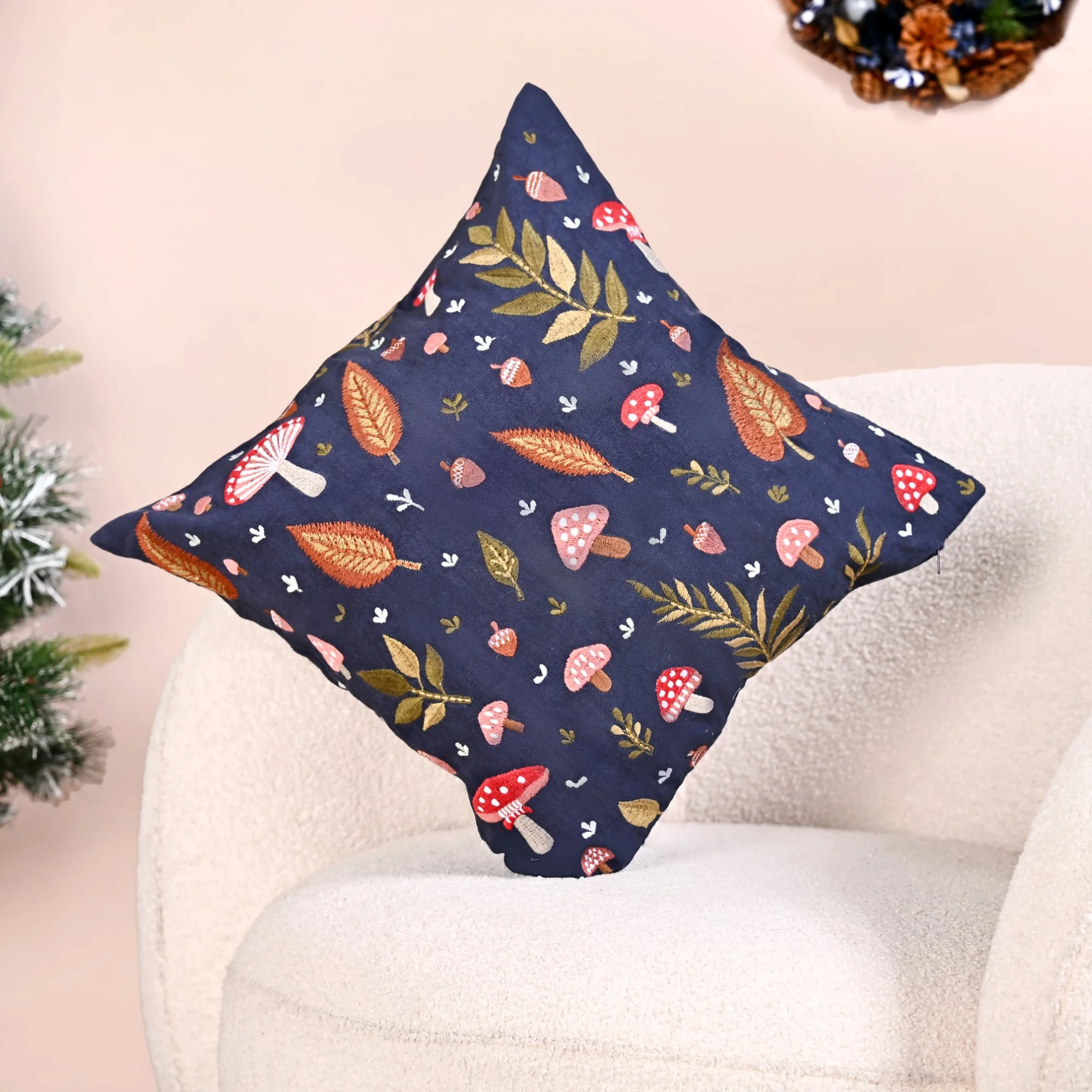 Enchanted Foliage Embroidered Sofa Cushion Cover 40x40cm - Image 2