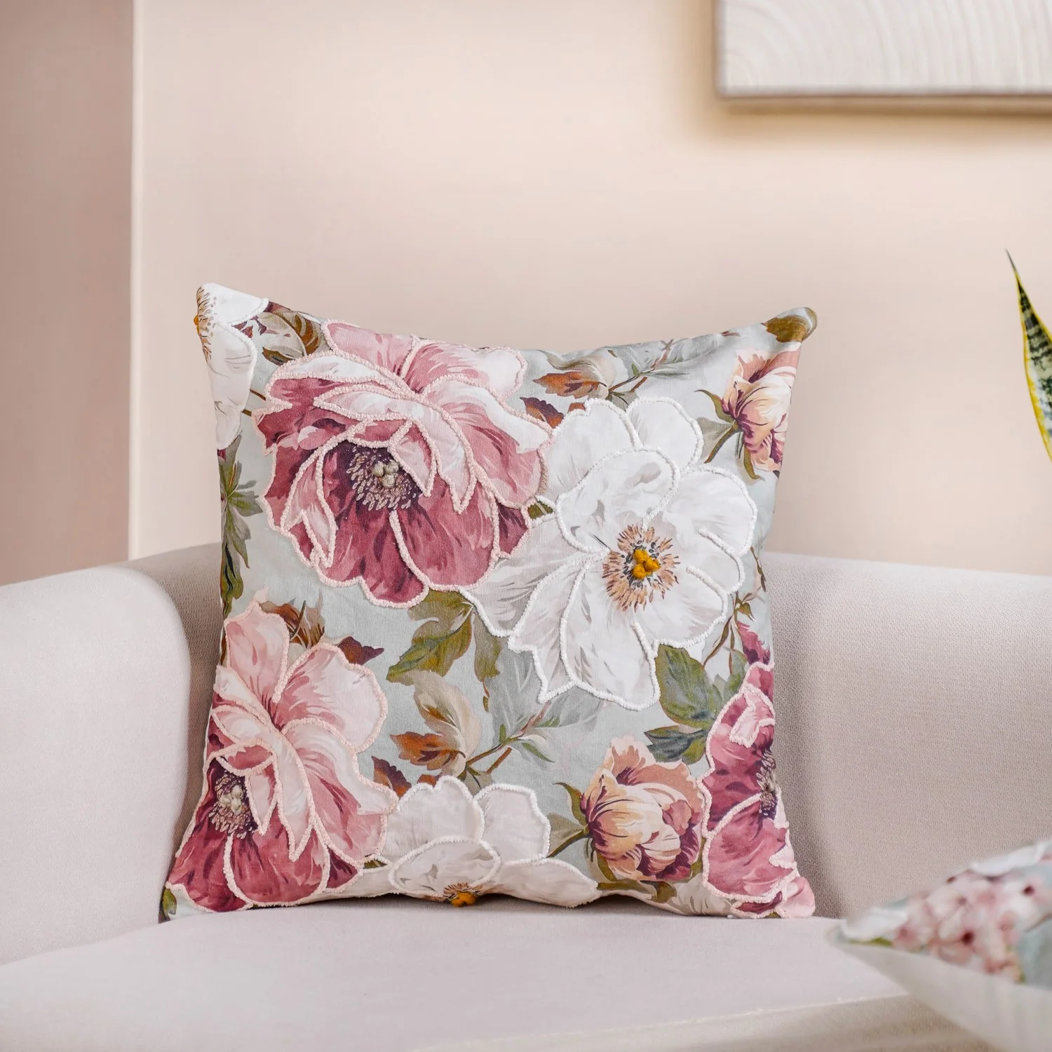 Enchanted Garden Embroidered Cotton Cushion Cover Set Of 2 40x40cm - Image 2