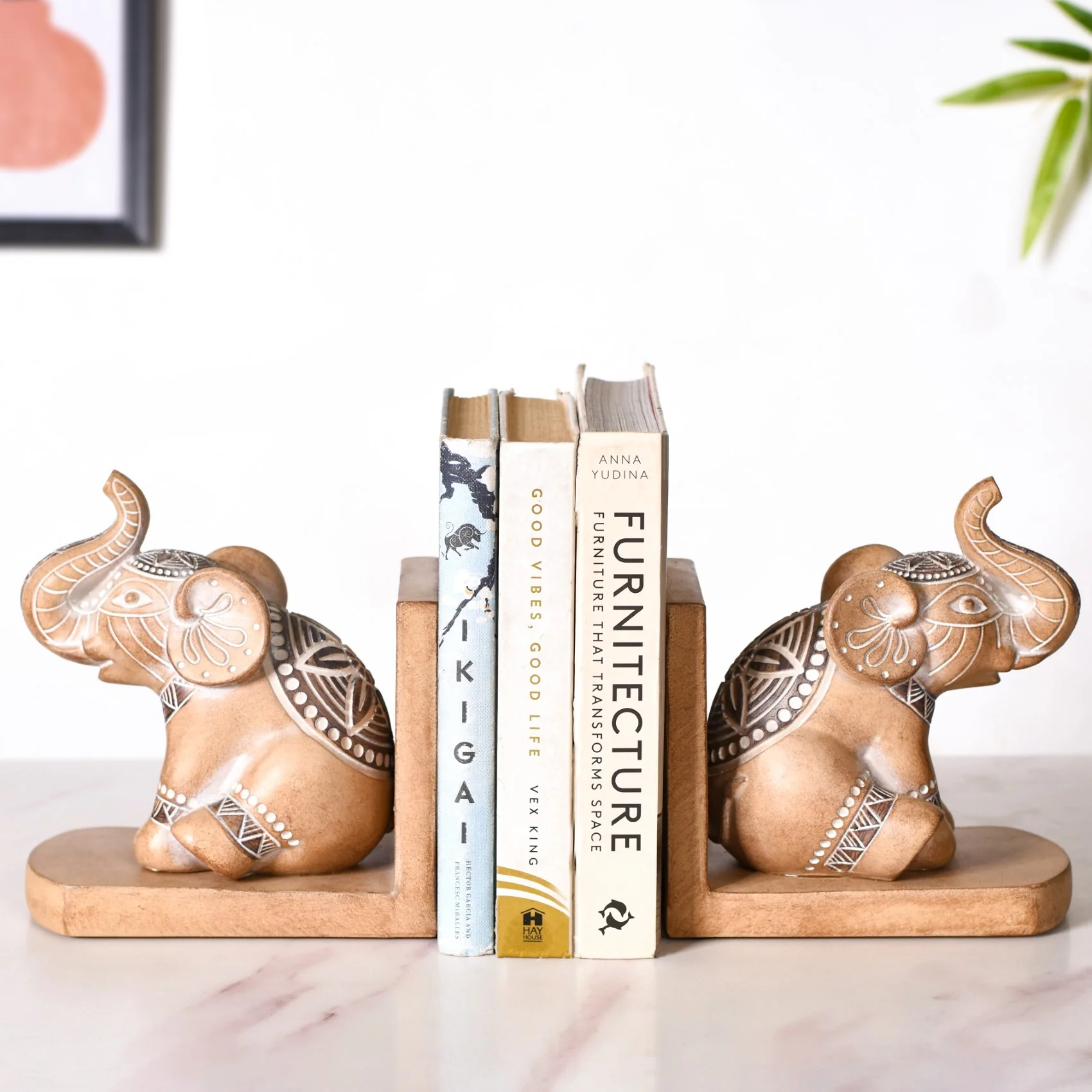 Engraved Elephants Bookends For Home Decor