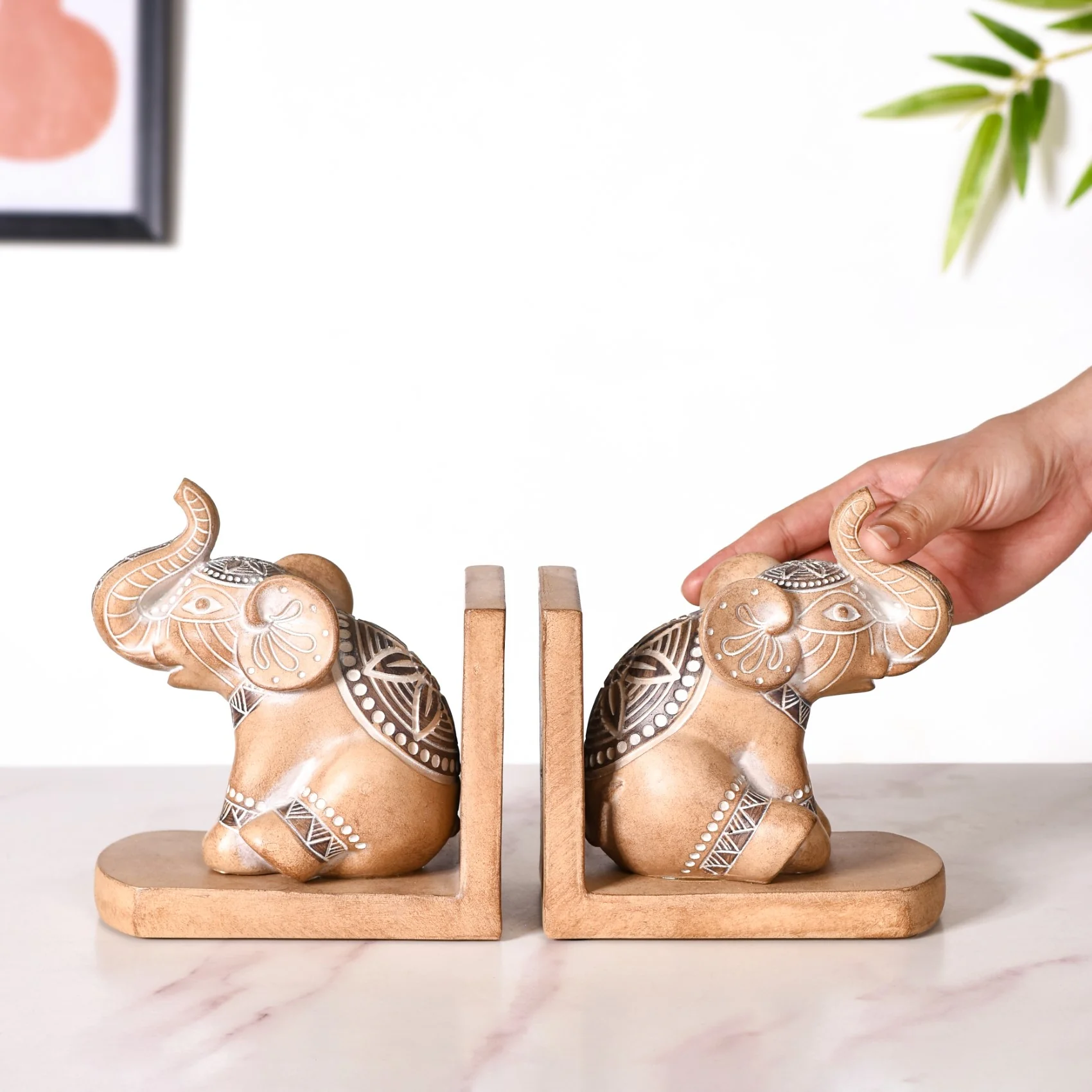 Engraved Elephants Bookends For Home Decor - Image 2