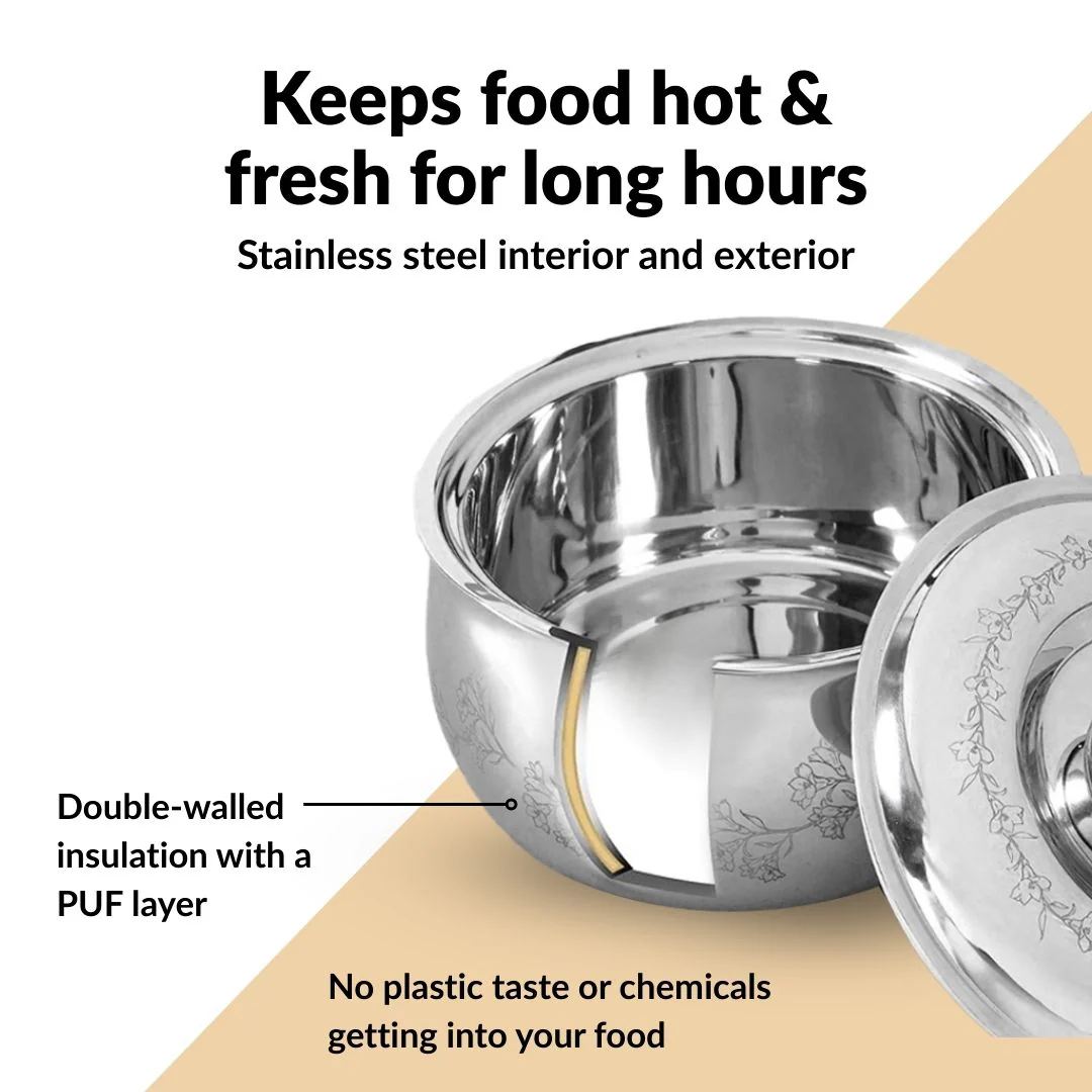 Engraved Floral Stainless Steel Hot Pot Casserole 1500ml - Image 6