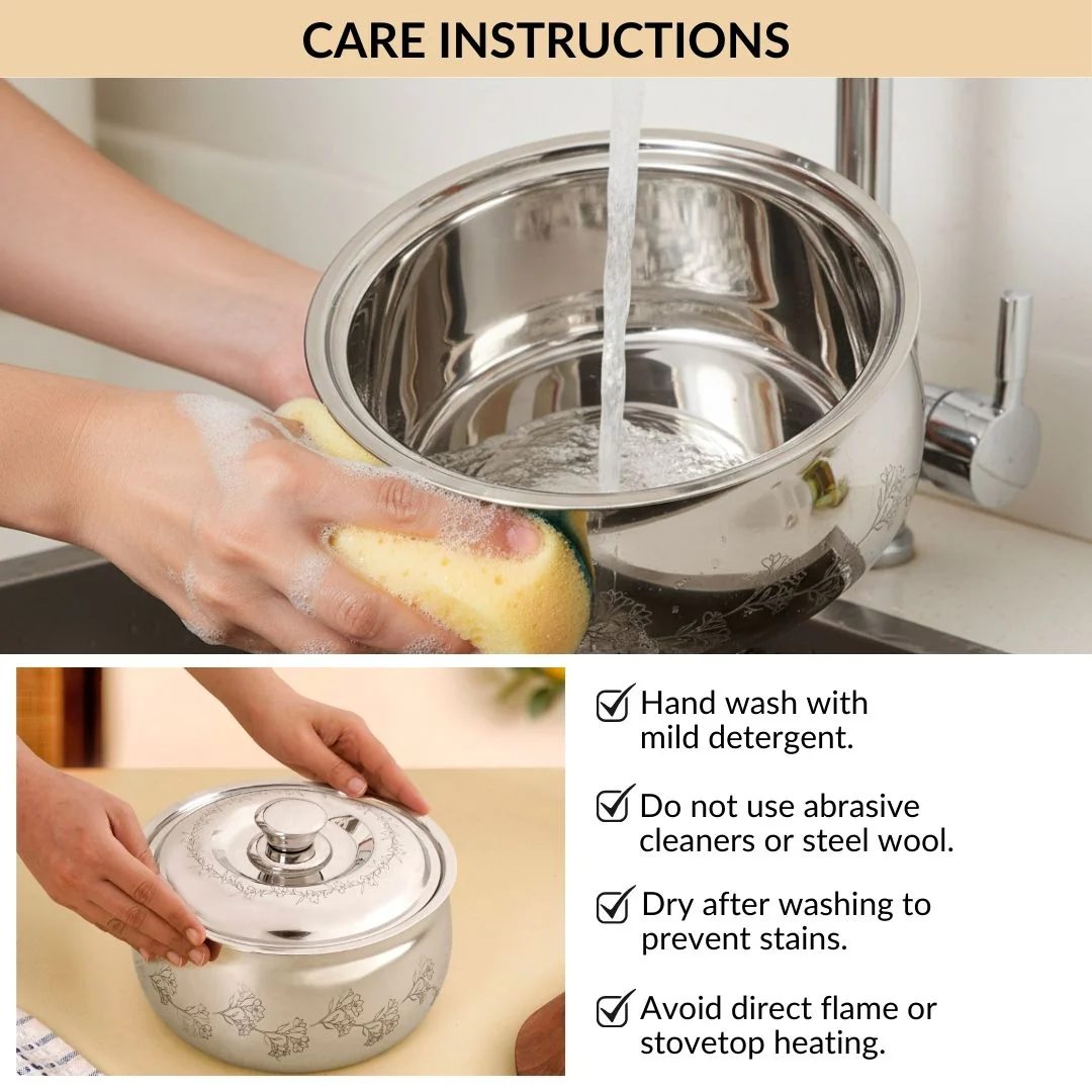 Engraved Floral Stainless Steel Hot Pot Casserole 2000ml - Image 9