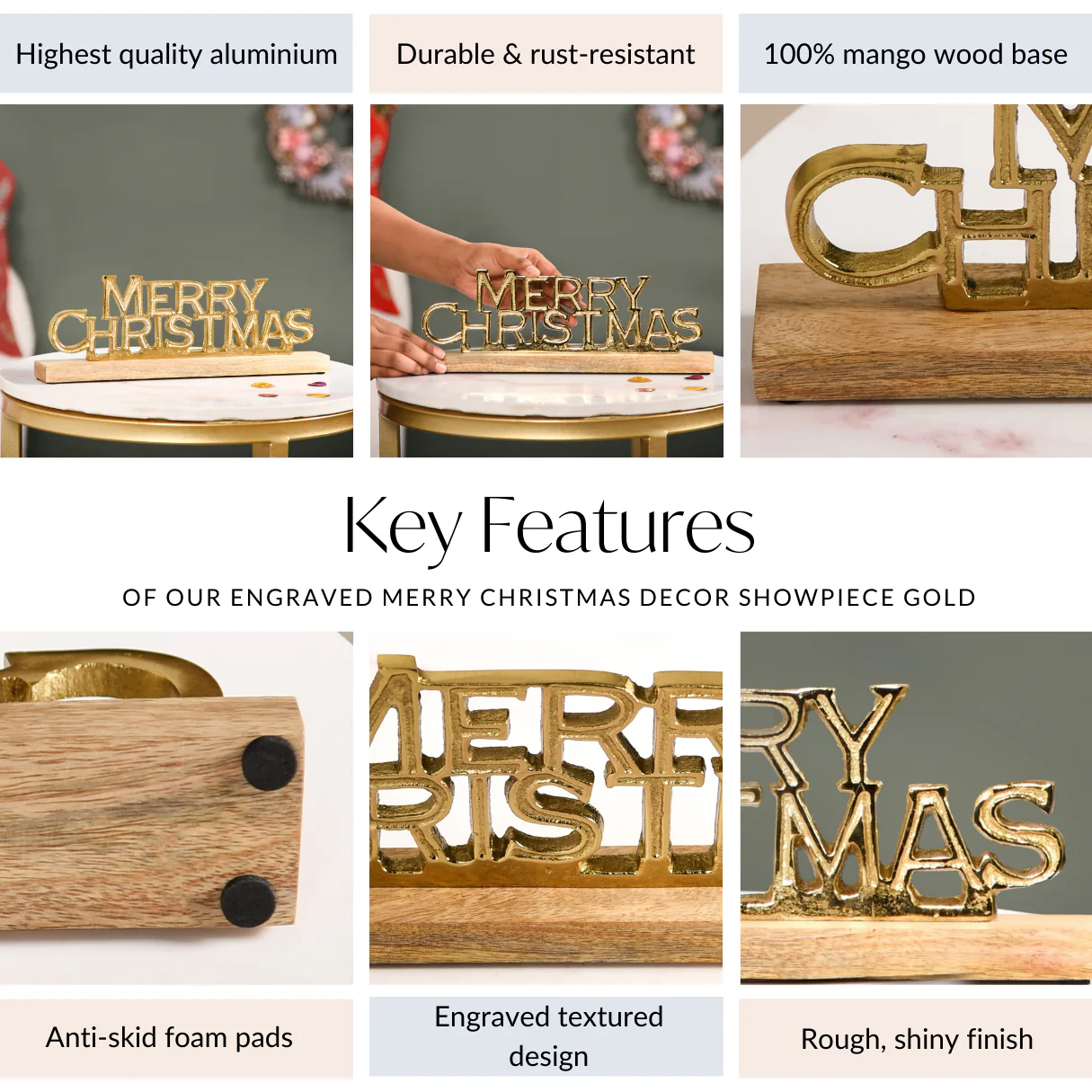 Engraved Merry Christmas Decor Showpiece Gold - Image 4