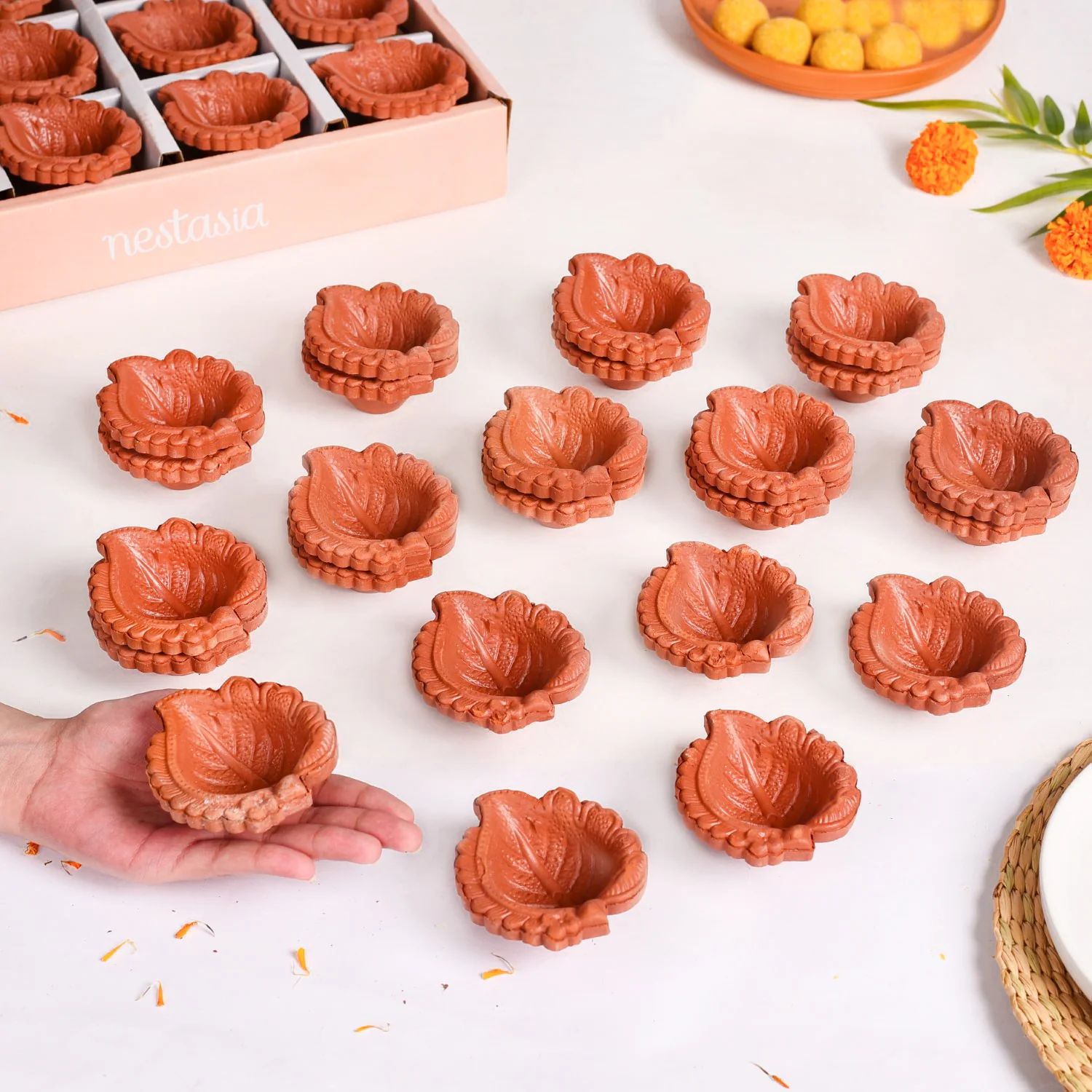Engraved Natural Terracotta Diyas Set Of 48 - Image 3