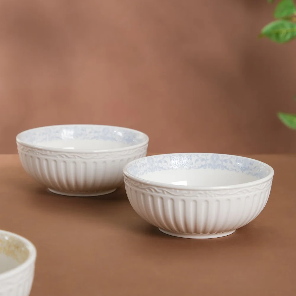 Engraved Rim Ceramic Snack Bowl Blue Set Of 2 - Image 5