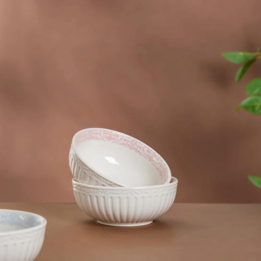 Engraved Rim Ceramic Snack Bowl Pink Set Of 2 - Image 10