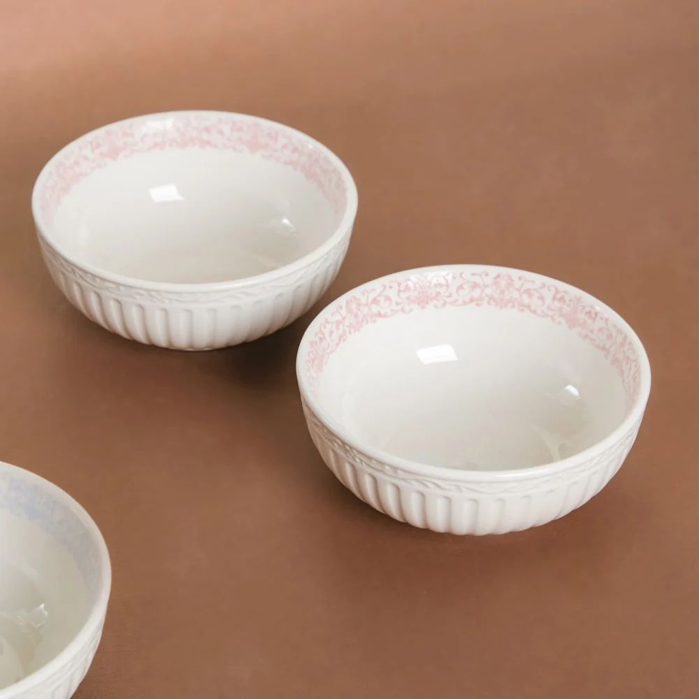 Engraved Rim Ceramic Snack Bowl Pink Set Of 2 - Image 7
