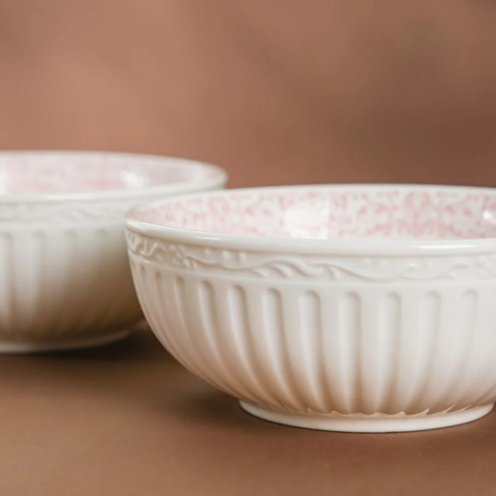 Engraved Rim Ceramic Snack Bowl Pink Set Of 2 - Image 9