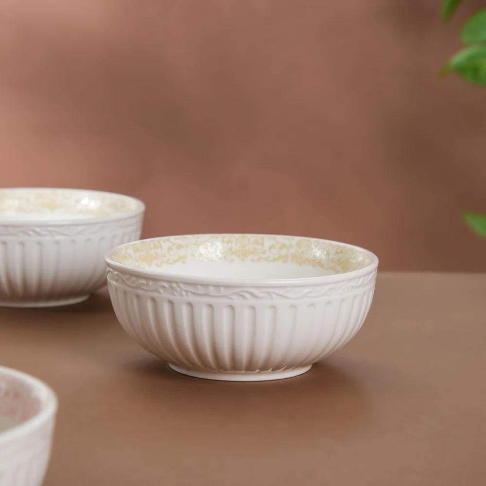 Engraved Rim Ceramic Snack Bowl Yellow Set Of 2 - Image 5