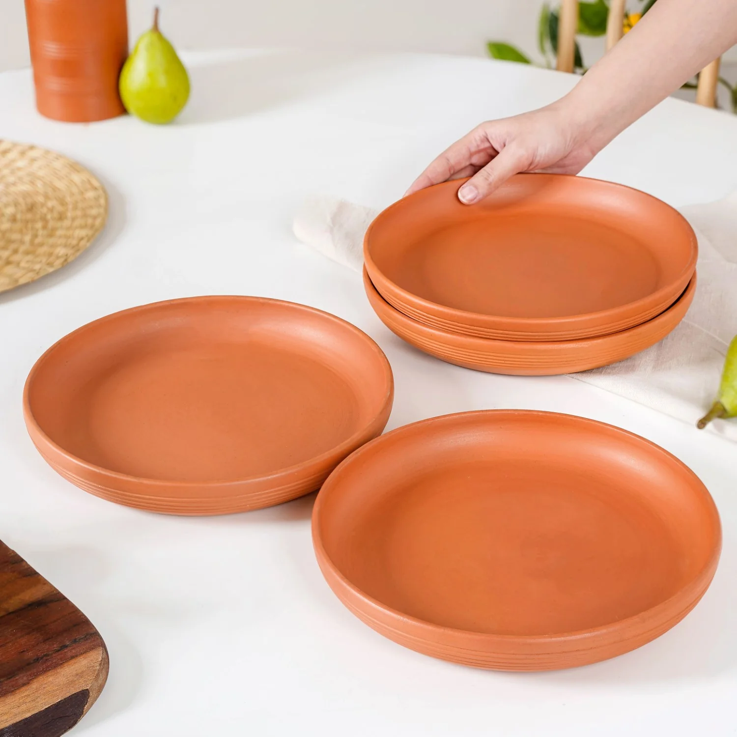 Engraved Terracotta Dinner Plates Set Of 4 9 Inch - Image 3