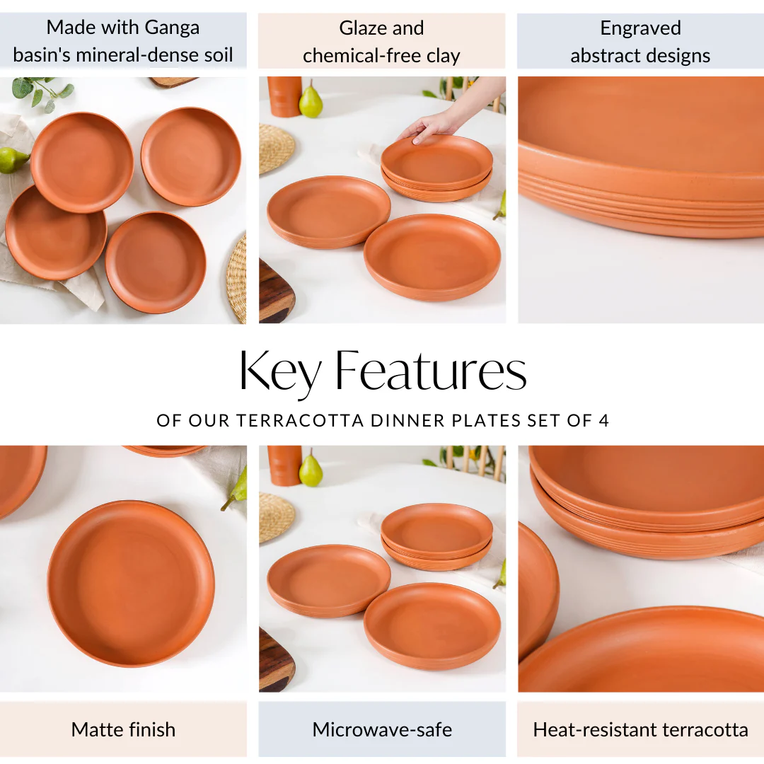 Engraved Terracotta Dinner Plates Set Of 4 9 Inch - Image 5