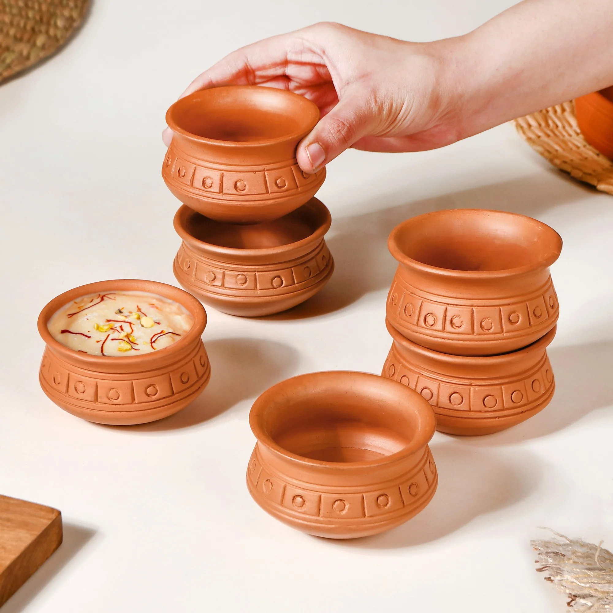 Engraved Terracotta Matki Bowls Set Of 6 100ml - Image 9