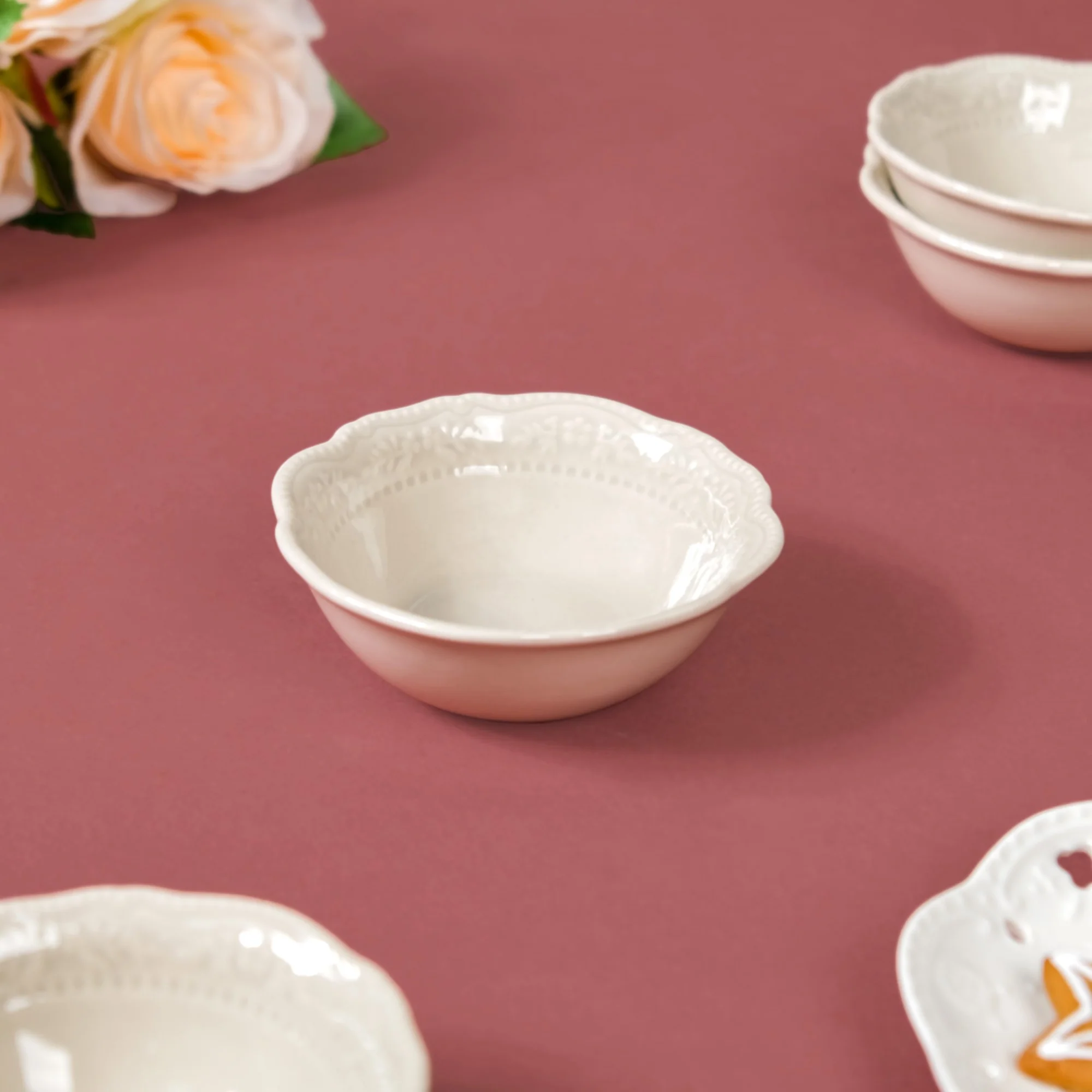 Era Beige Vintage Ceramic Snack Bowl Set Of 4 150ml - Image 6