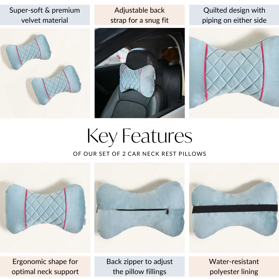 Ergonomic Velvet Car Neck Pillows Set Of 2 - Image 5