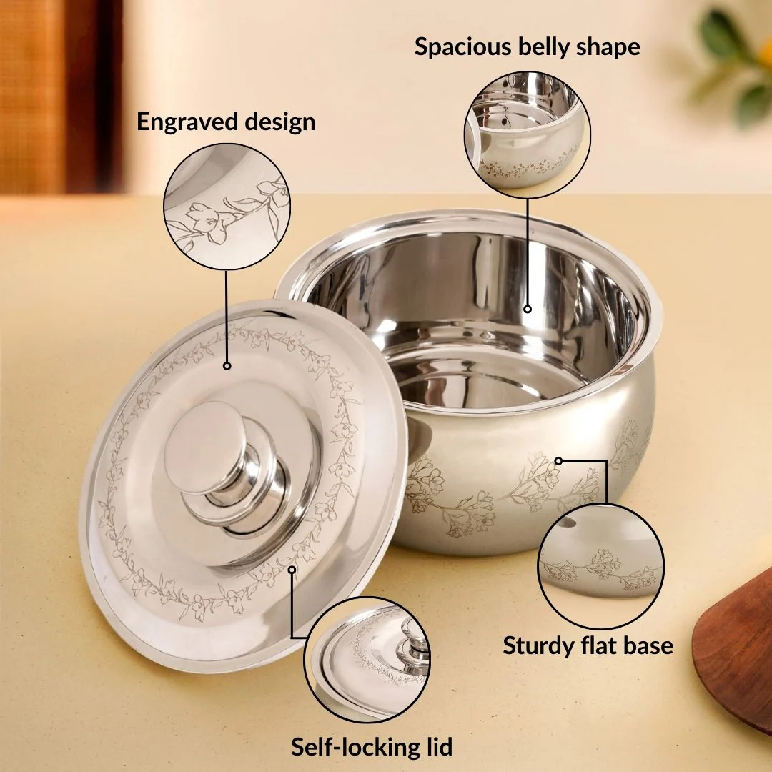 Etched Floral Insulated Stainless Steel Casserole 3000ml - Image 5