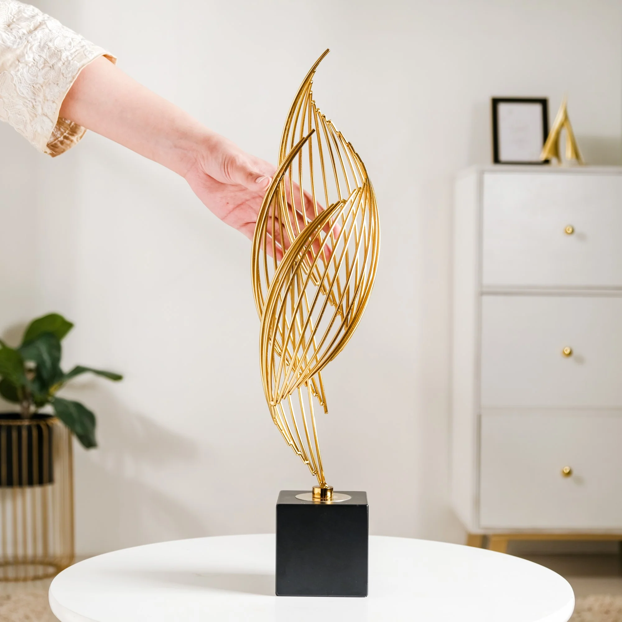 Eternal Flame Sculpture Showpiece Gold Large - Image 2
