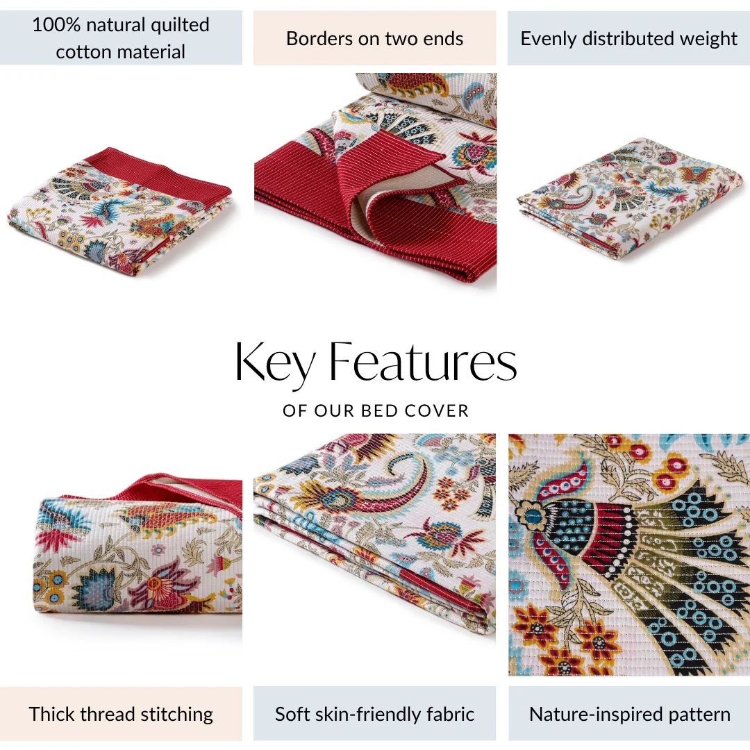 Ethnic Bloom Quilted Cotton Bedcover 250x230cm - Image 4