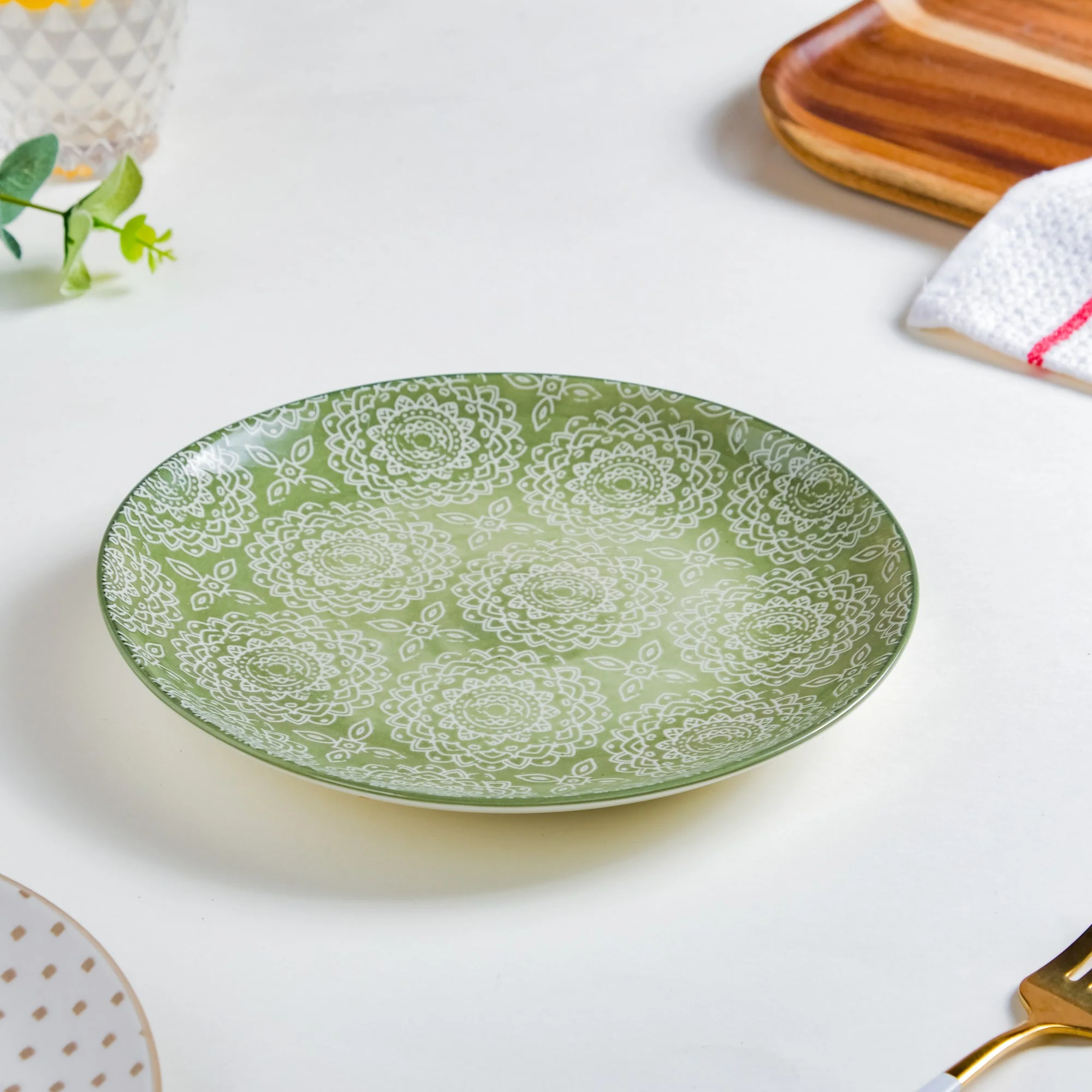 Ethnic Sage Green Snack Plate 7.5 Inch Set Of 2 - Image 7