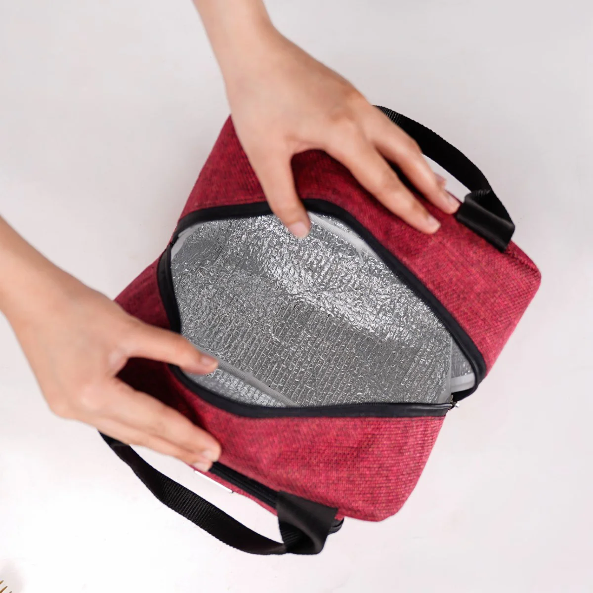Everyday Use Heat Insulated Jute Lunch Bag Red - Image 9