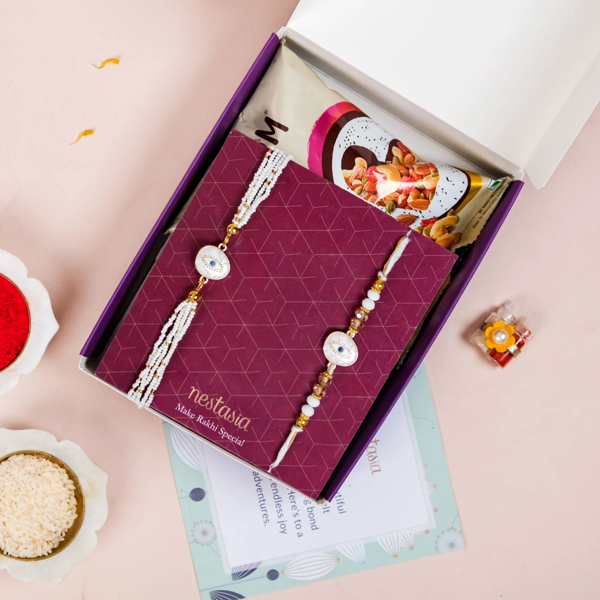 Evil Eye Protection White Rakhi Bracelet Gift Set - Image 5