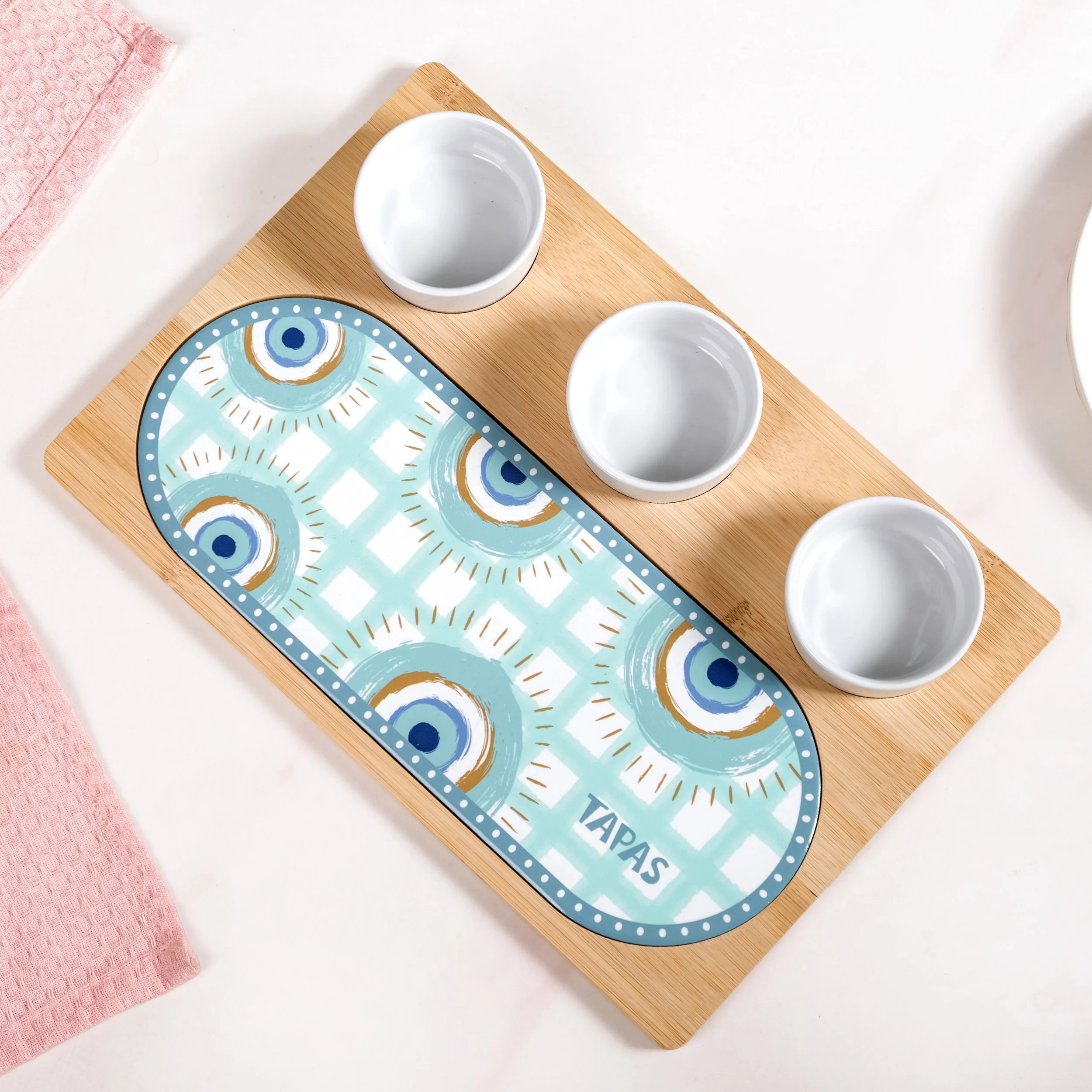 Evil Eye Serving Platter With Ceramic Bowls Set Of 4