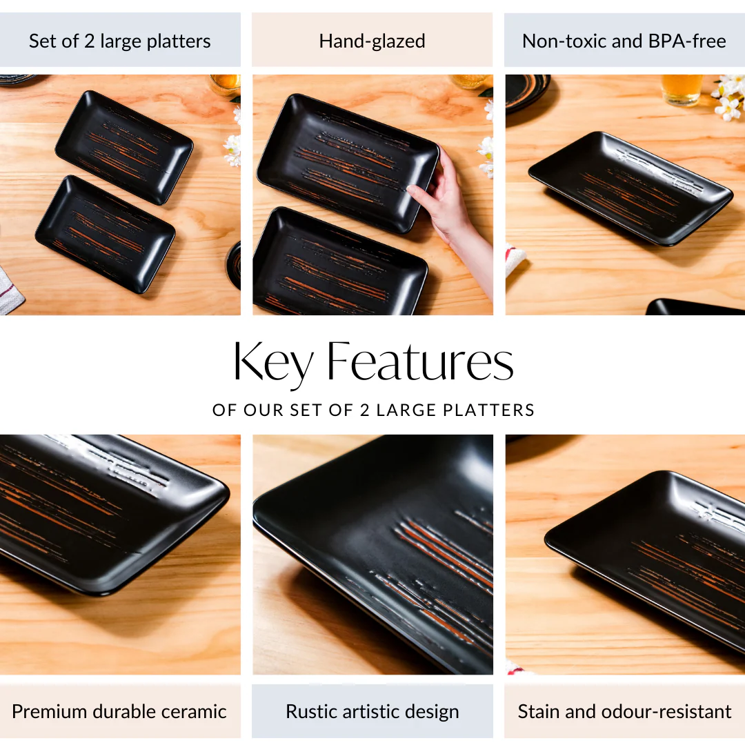 Exotic Brushstroke Platter Large Black Set Of 2 10 Inch - Image 4