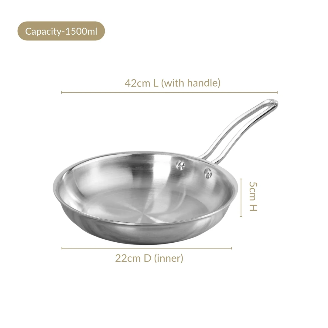 Extra Thick Tri Ply Stainless Steel Fry Pan 1500ml - Image 4