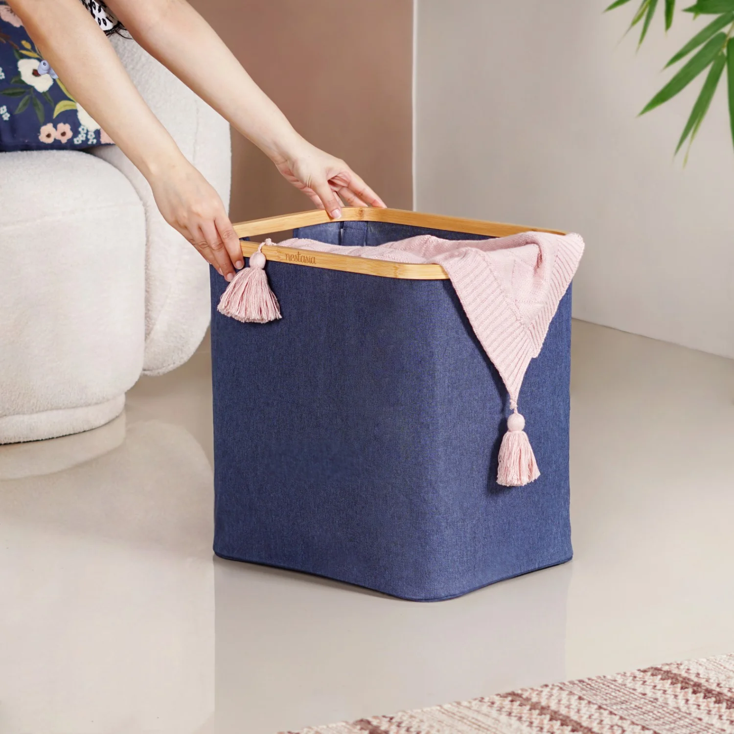 Fabric Storage Basket Blue - Image 3