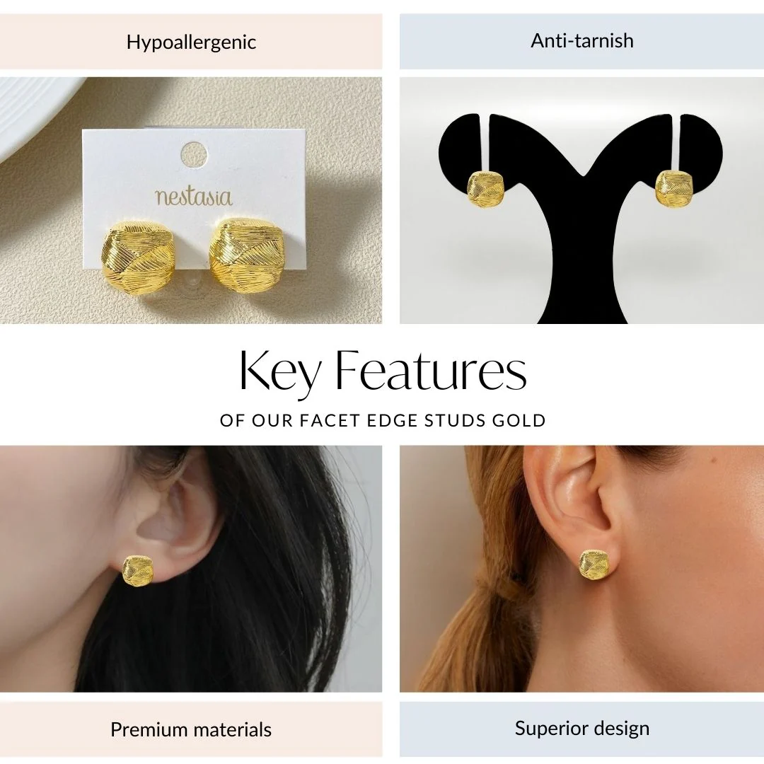 Facet Edge Studs Gold - Image 4