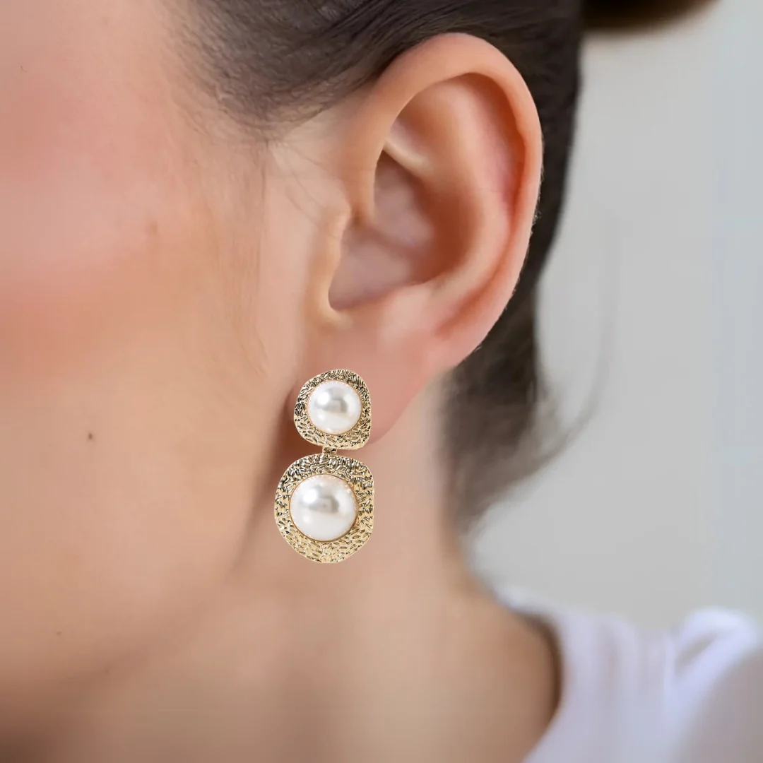 Faded Gold Pearl Danglers - Image 5