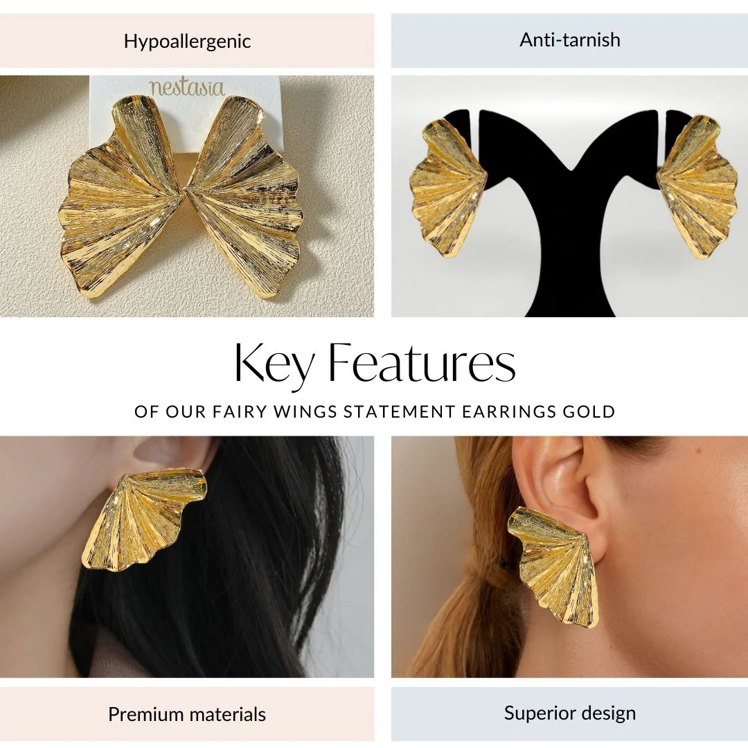 Fairy Wings Statement Earrings Gold - Image 4