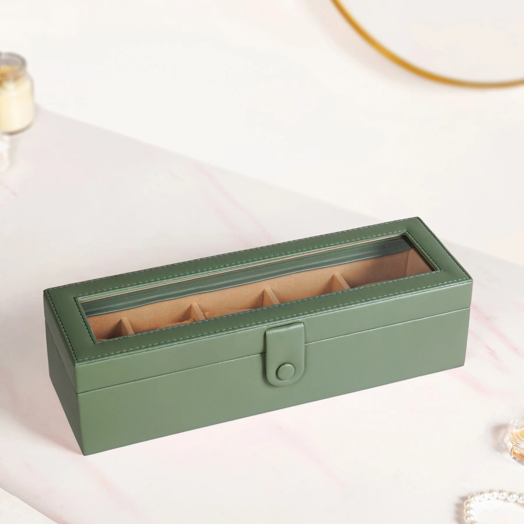 Faux Leather Watch Box Sage Green