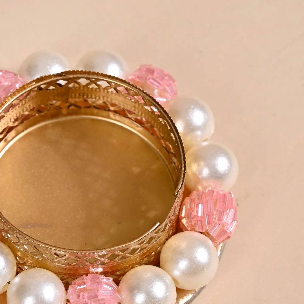 Faux Pearl Bordered Candle Holders With Pink Beads Set Of 6 - Image 7