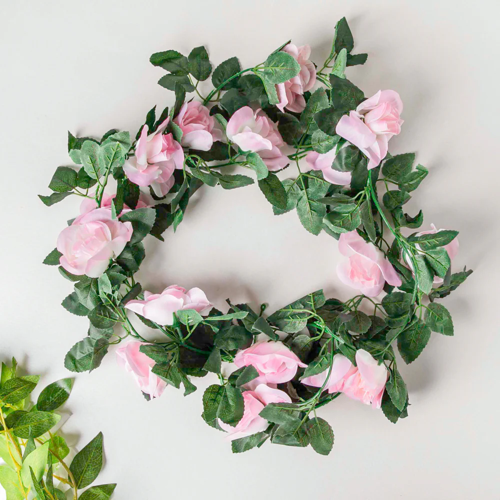 Faux Rose And Leaves Vine For Decor Pink - Image 5