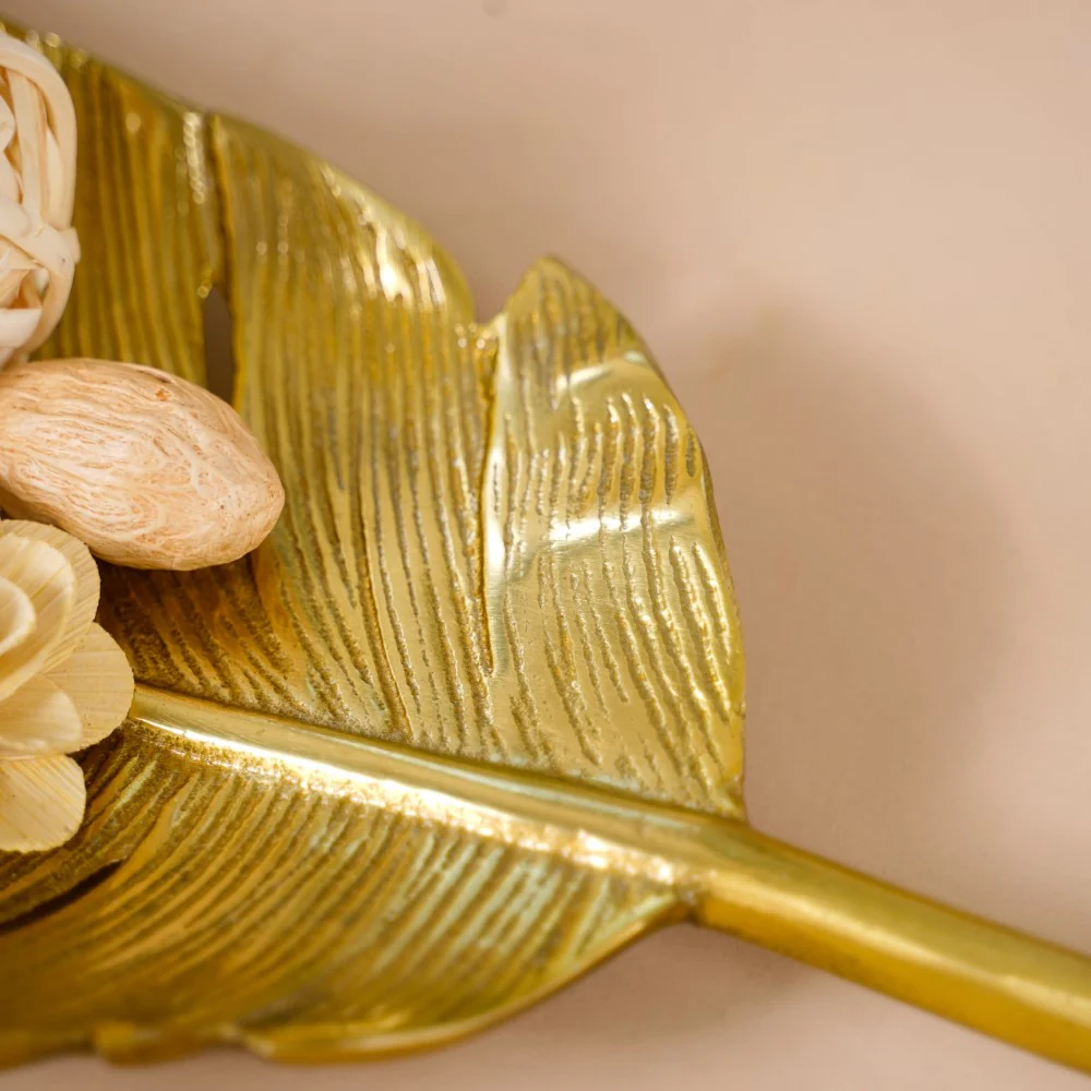 Feather Decorative Platter Tray Gold 18 Inch - Image 6