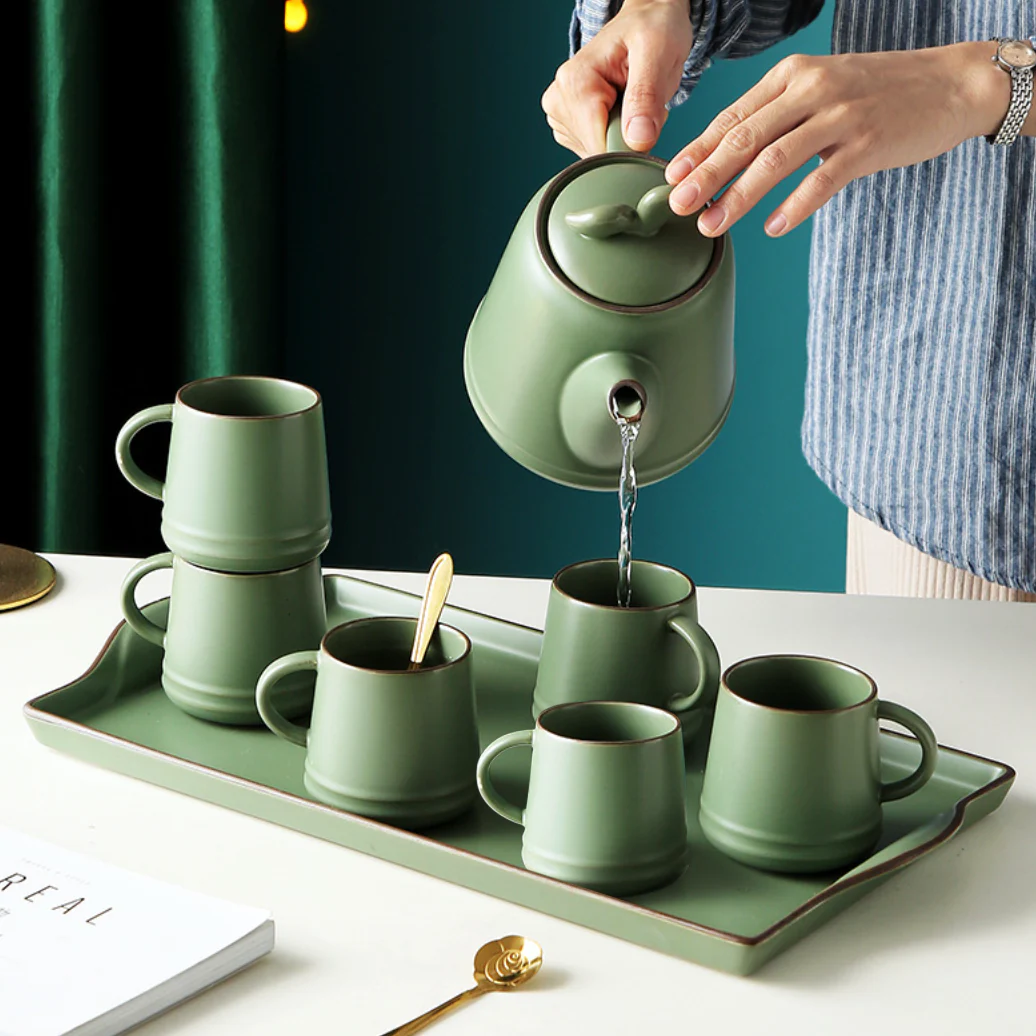 Fern Green Ceramic Teaware Set Of 6 - Image 2
