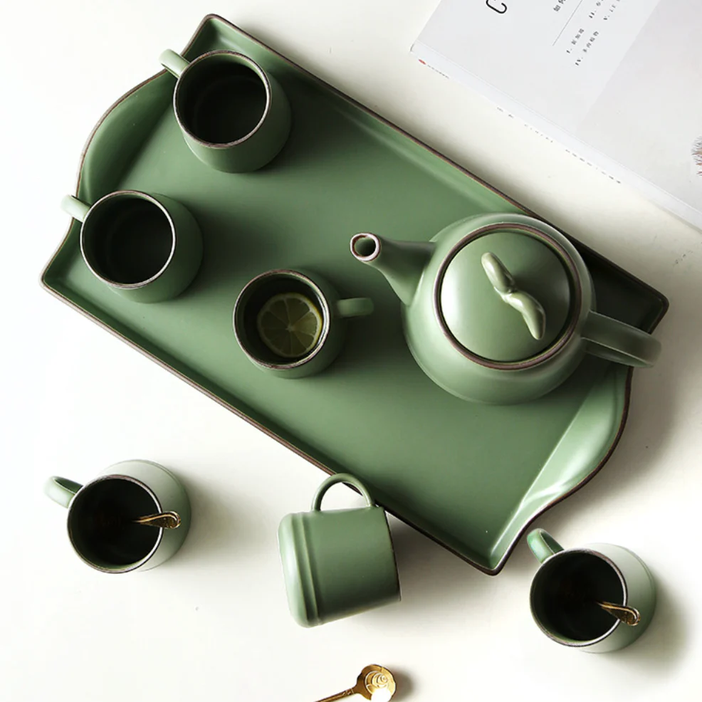 Fern Green Ceramic Teaware Set Of 6 - Image 3
