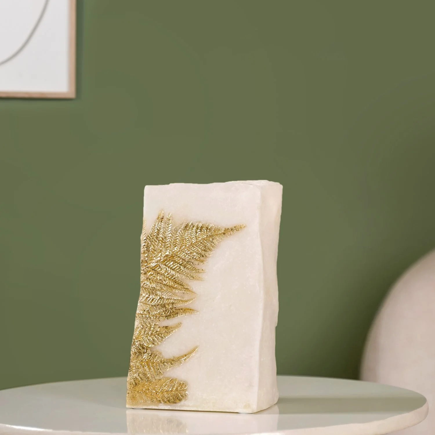 Fern Leaf Stone Finish Decor Vase - Image 2