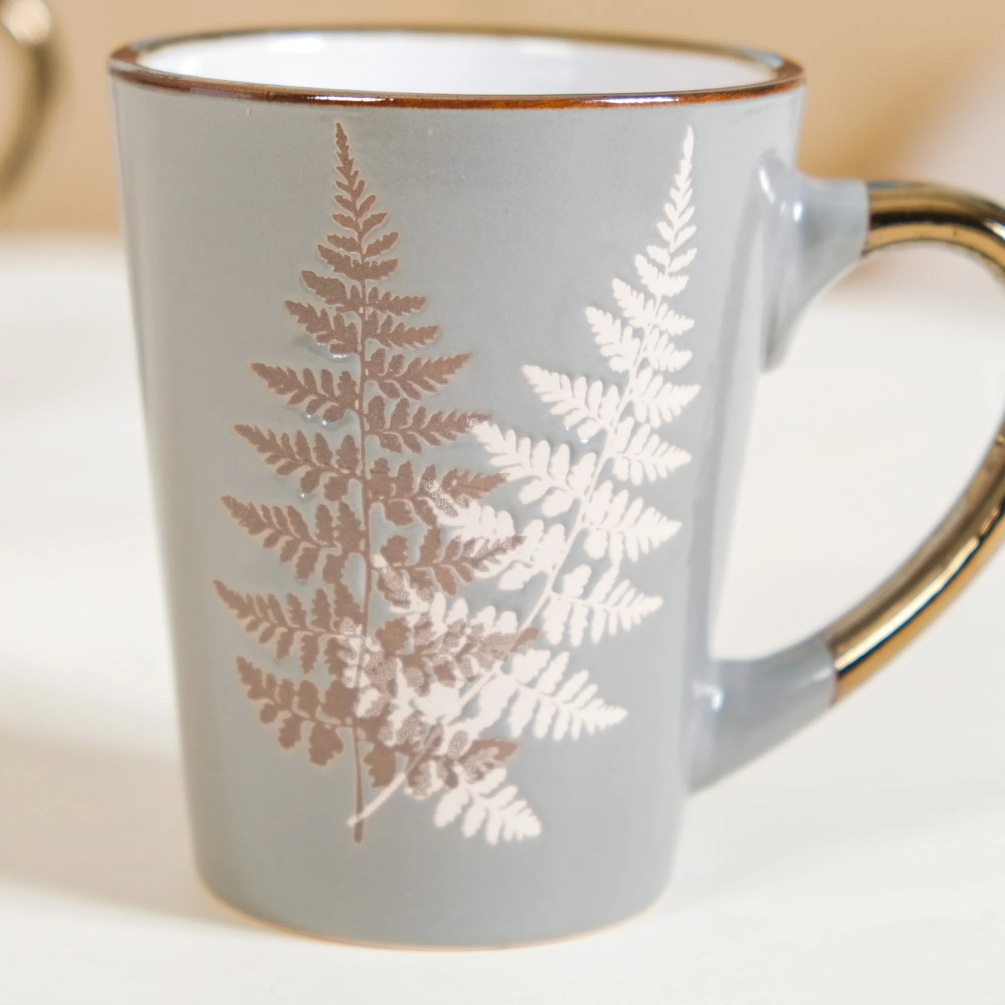 Fern Leaves Design Ceramic Mug Set Of 6 Grey 350ml - Image 6